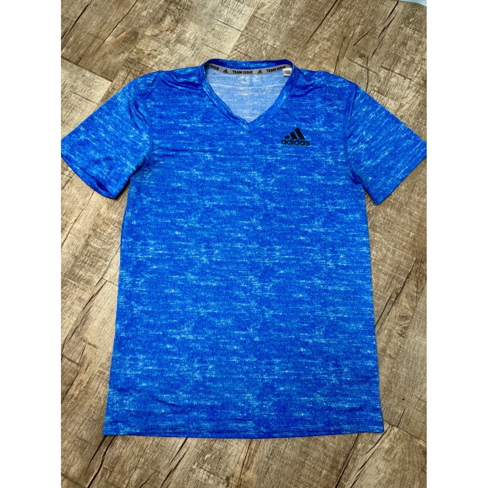 Adidas Mens Team Issue Climalite V-Neck T-Shirt Blue Space Dye Small S Short Slv